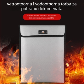 Dokument torba s silikoniziranim vlaknima od stakla, dvostrano vatrootporna i vodootporna, sa zatvaračem. Marka: Neutral; Materijal: vlakna od stakla s premazom; Stil: zatvarač; Težina: 245 g; Debljina: 10