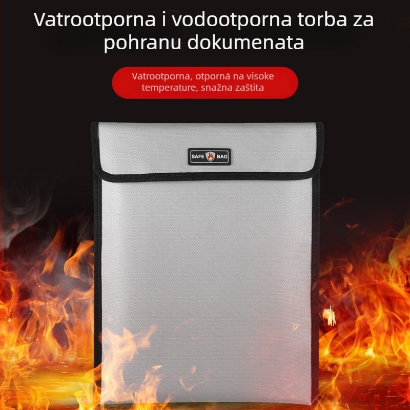 Dokument torba s silikoniziranim vlaknima od stakla, dvostrano vatrootporna i vodootporna, sa zatvaračem. Marka: Neutral; Materijal: vlakna od stakla s premazom; Stil: zatvarač; Težina: 245 g; Debljina: 10