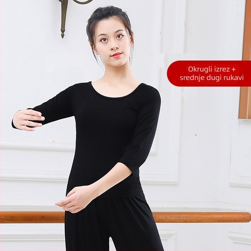 Ženski dvodijelni plesni set: top i hlače s ravnim krojem i mikro‑flare nogavicama; materijal modal-pamuk (95% pamuka) s podstavom od pamuka 95%; Pogodno za ljeto i proljeće, za scenu i balet