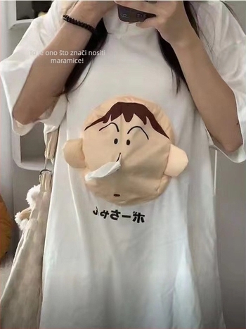 Unisex kratkih rukava pamuk majica s anime kolazom, ležernog kroja, okrugli ovratnik, srednja duljina