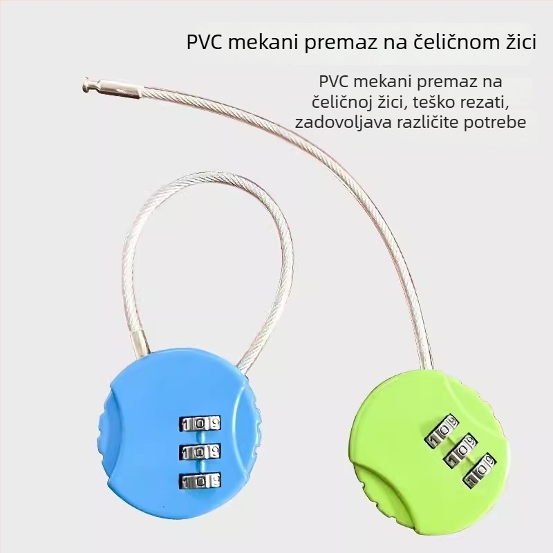 Brojevna sigurnosna brava od čelične žice za fitness ormariće, koševe, kacige i torbe — kućište od cinkove legure, model Wire Lock, debljina šipke 3 mm, razmak 20 mm