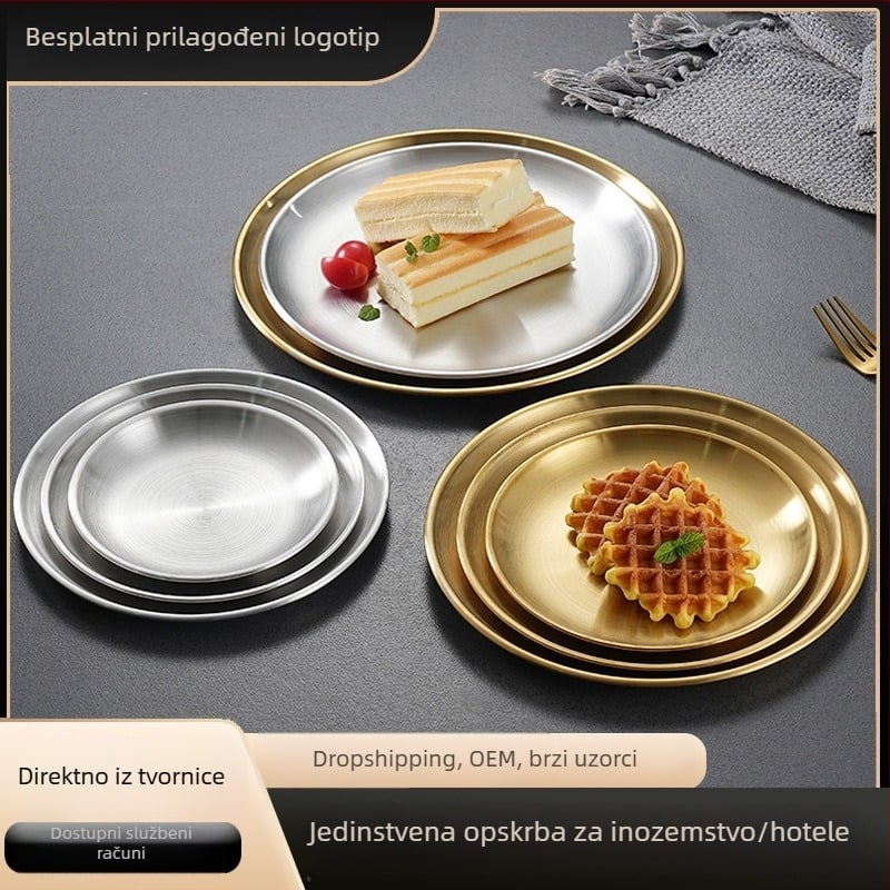 Okrugli tanjur od nehrđajućeg čelika 304, zlatni tanjur s motivom kostiju, poslužavnik za roštilj, voće i deserte, tanjur za korejski roštilj