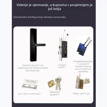 Pametna brava za ulazna vrata za apartmane i gostinjske kuće, aluminijska legura, model A6, otisak prsta, lozinka, kartica, ključ i daljinsko upravljanje mobilnom aplikacijom