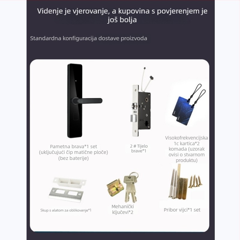 Pametna brava za ulazna vrata za apartmane i gostinjske kuće, aluminijska legura, model A6, otisak prsta, lozinka, kartica, ključ i daljinsko upravljanje mobilnom aplikacijom