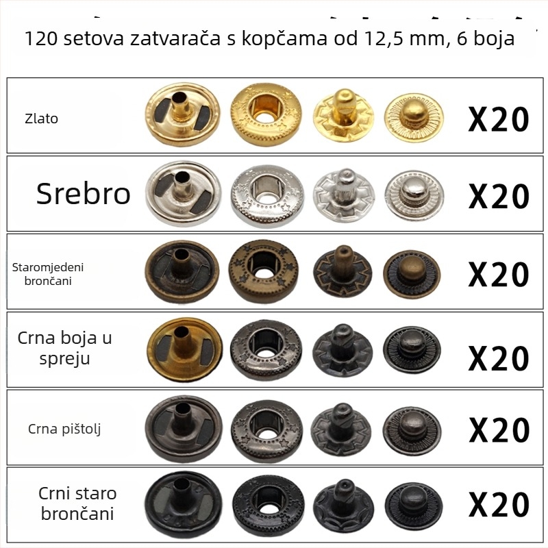 Set alata za montažu bakrenih kopči s bušenjem, 4-dijelna konstrukcija, Huafei — za kapute, cipele, torbe, šešire i kožne proizvode