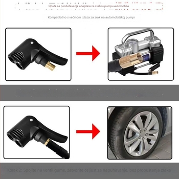 Glava pumpe za automobil, 2-u-1 američki/francuski nastavak, bakar, vijak-on priključak, univerzalna kompatibilnost