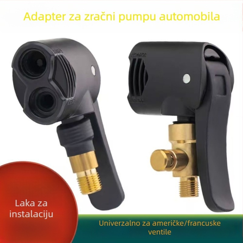 Glava pumpe za automobil, 2-u-1 američki/francuski nastavak, bakar, vijak-on priključak, univerzalna kompatibilnost