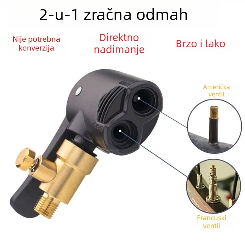 Glava pumpe za automobil, 2-u-1 američki/francuski nastavak, bakar, vijak-on priključak, univerzalna kompatibilnost