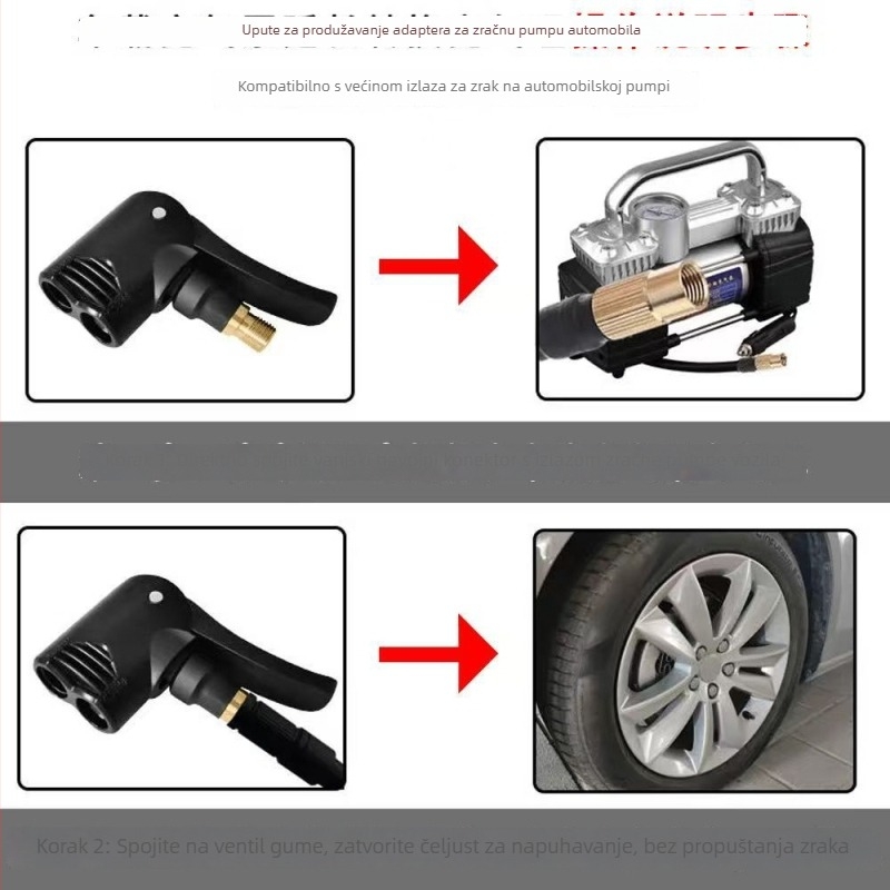 Glava pumpe za automobil, 2-u-1 američki/francuski nastavak, bakar, vijak-on priključak, univerzalna kompatibilnost