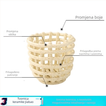 Keramički pleteni koš za pohranu, skandinavski minimalistički stil, ručno izrađeno, višenamjenski stolni organizator, posuda za cvijeće i vaza