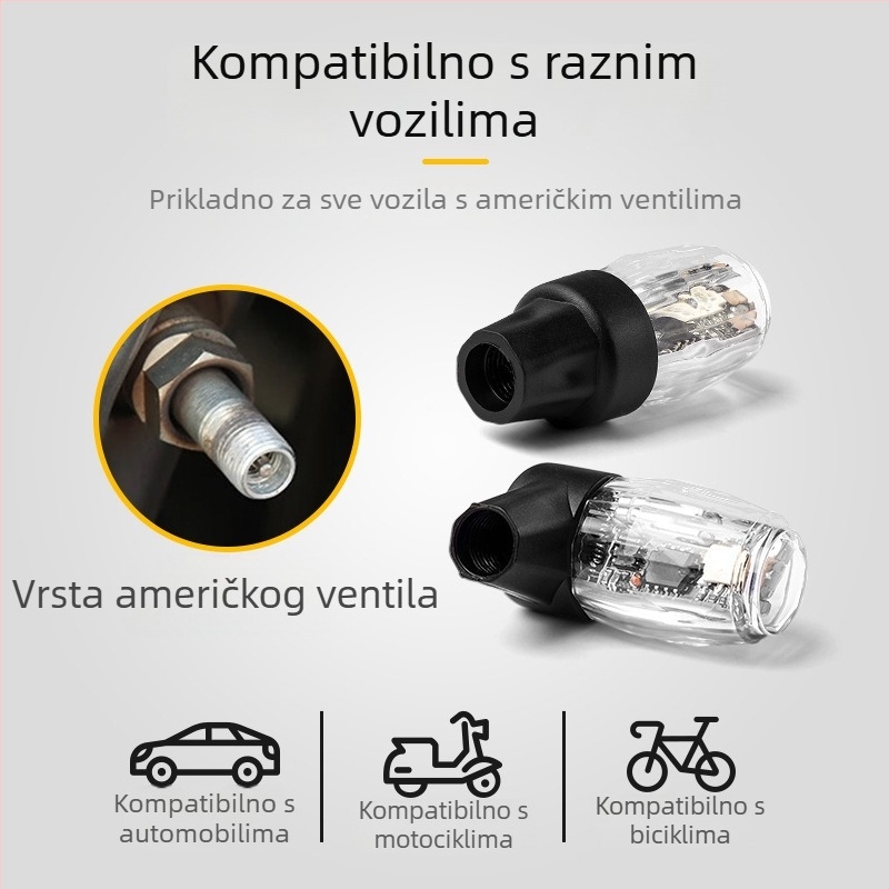 LED svjetlo za ventile automobila i motocikla, ABS materijal, vodootporno, univerzalna kompatibilnost, vibracijsko blještanje