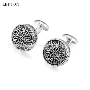 Muške manžetne kopče s francuskim cvjetnim motivom, okruglog oblika, retro šuplji uzorak, bakar materijal, elektroplatiranje, mogućnost prilagodbe, porijeklo Dongguan