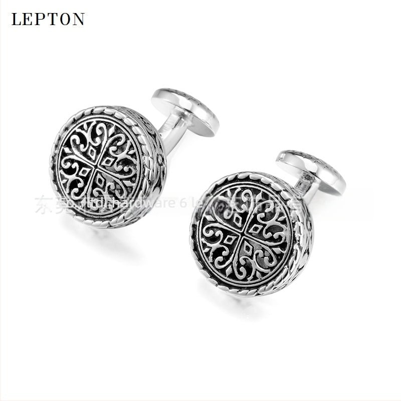 Muške manžetne kopče s francuskim cvjetnim motivom, okruglog oblika, retro šuplji uzorak, bakar materijal, elektroplatiranje, mogućnost prilagodbe, porijeklo Dongguan