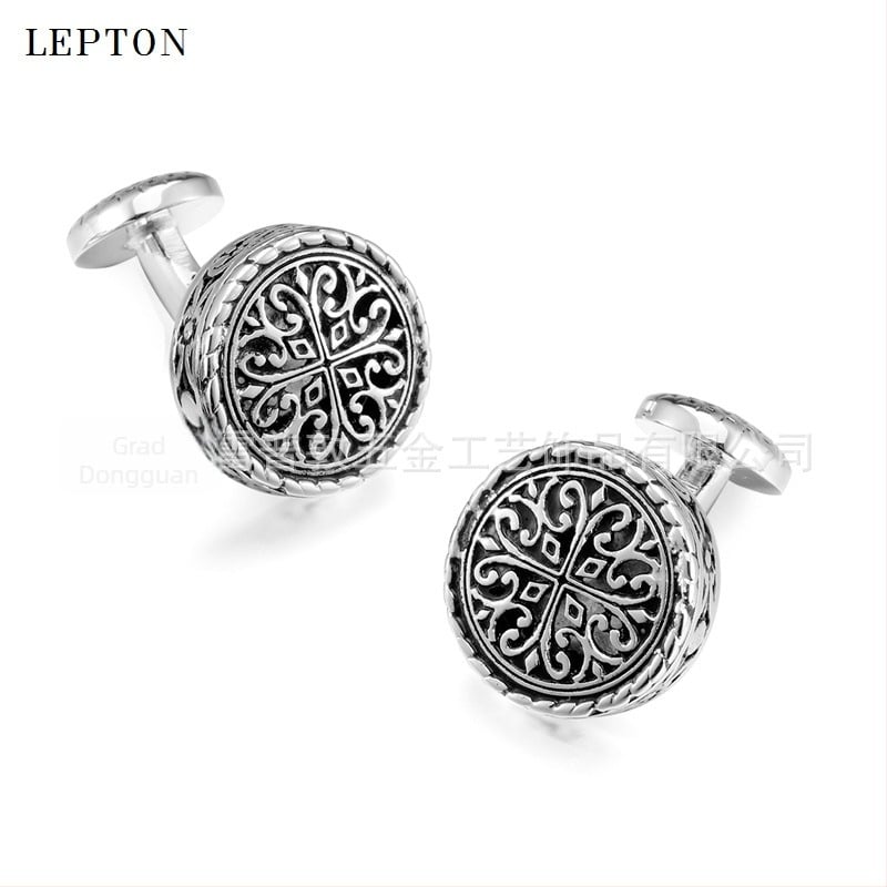 Muške manžetne kopče s francuskim cvjetnim motivom, okruglog oblika, retro šuplji uzorak, bakar materijal, elektroplatiranje, mogućnost prilagodbe, porijeklo Dongguan
