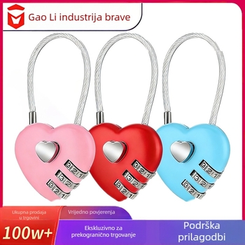 Zatvarač u obliku srca s kabelom, mehanički zaključavanje lozinkom, model 708, od cinkovog legura