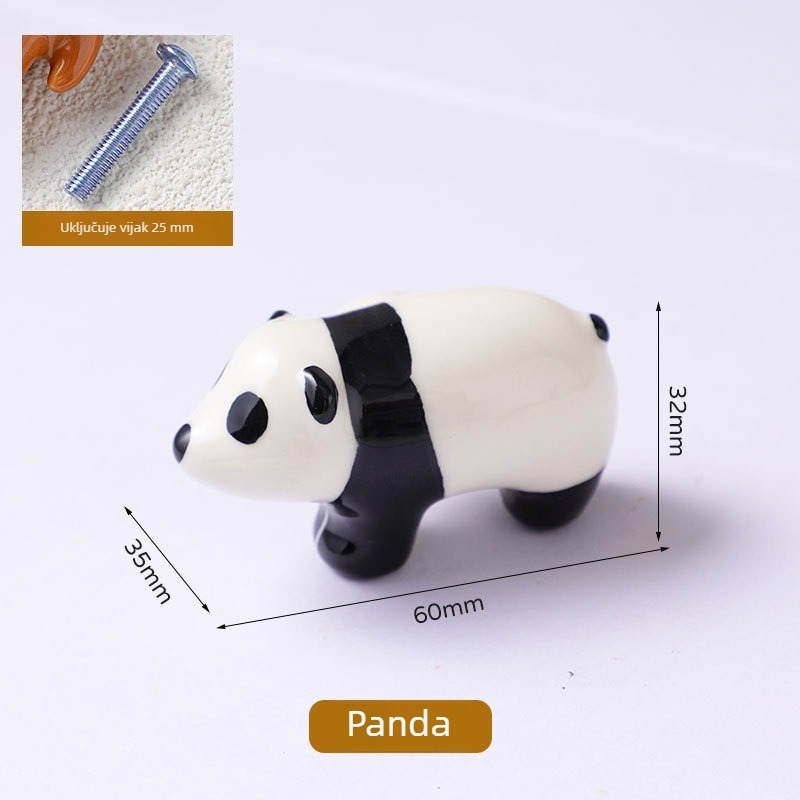 Keramička ručica Boraya LS163 za vrata ormarića, životinjski motiv (panda, lisica, koala), šipkastog oblika, montiranje na površinu, moderni minimalistički stil