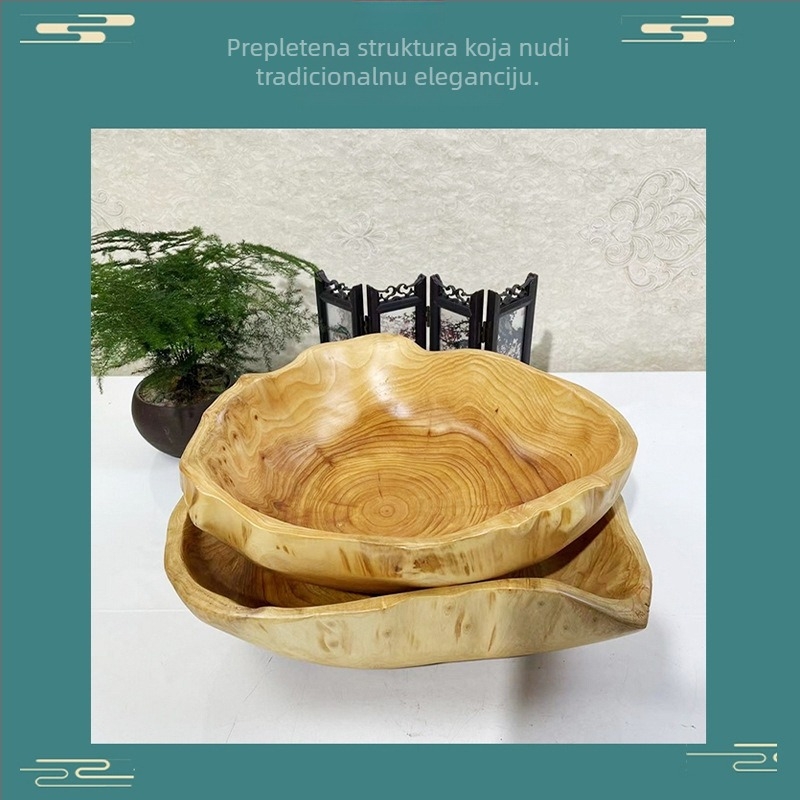 Nepravilna kvadratna drvena zdjela za voće i užine u kineskom vintage stilu, namijenjena kućnoj upotrebi, dnevnom boravku, hotelu i komercijalnoj upotrebi.
