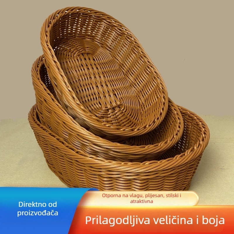 Koš od ratana za voće i grickalice, kvadratni stolni koš za izlaganje i pohranu