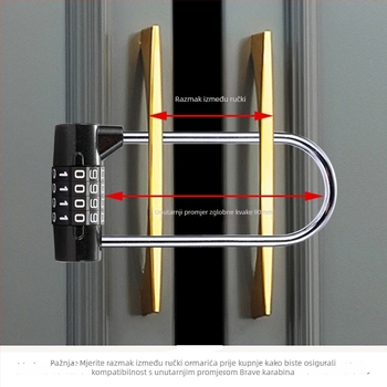 Mehanička kombinacijska brava za ormariće s produženim U-oblikom, četiri cifreni kombinacijski mehanizam, model 800151-L, cinkova zlitina