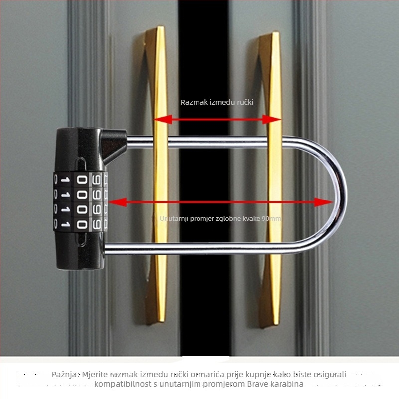 Mehanička kombinacijska brava za ormariće s produženim U-oblikom, četiri cifreni kombinacijski mehanizam, model 800151-L, cinkova zlitina