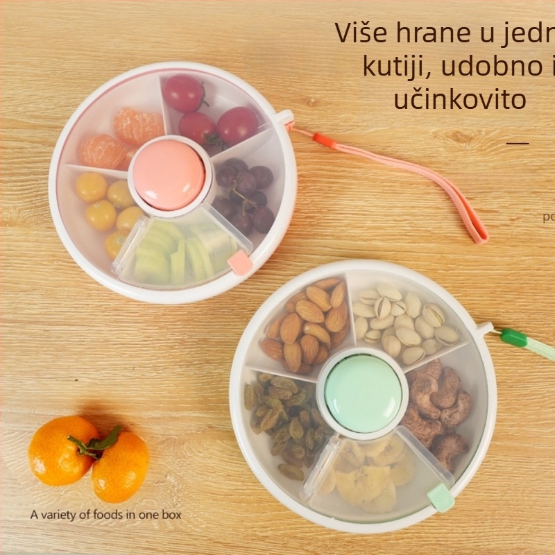 Dječja kutija za užinu s poklopcem i okretna pločica voća, plastična, zapečaćena, prenosna
