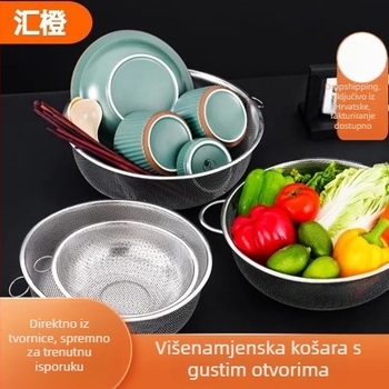 Nehrđajući čelični kuhinjski koš za pranje povrća i voća, kružno sito s malim otvorima, izdržljiv dizajn