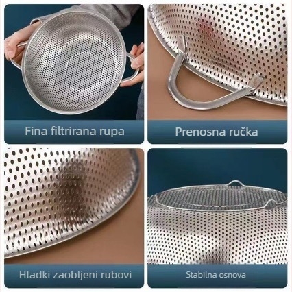 Nehrđajući čelični kuhinjski koš za pranje povrća i voća, kružno sito s malim otvorima, izdržljiv dizajn