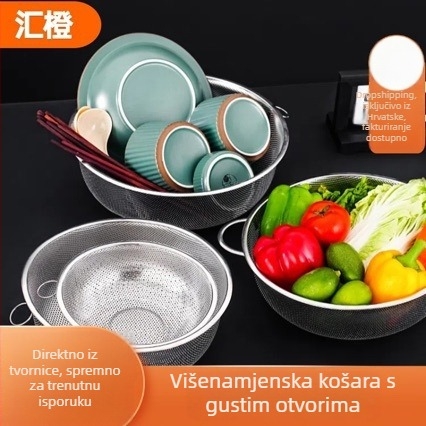 Nehrđajući čelični kuhinjski koš za pranje povrća i voća, kružno sito s malim otvorima, izdržljiv dizajn