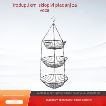 Trostruki sklopivi kovni koš za voće s visećim dizajnom, moderni minimalistički stil, elektroplating, predstavljen 2019.