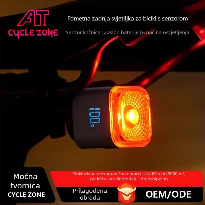 Zadnje svjetlo za bicikl s inteligentnim senzorom kočenja za planinske i cestovne bicikle, Type-C punjenje, svjetlo upozorenja za noćnu vožnju – CYCLE ZONE