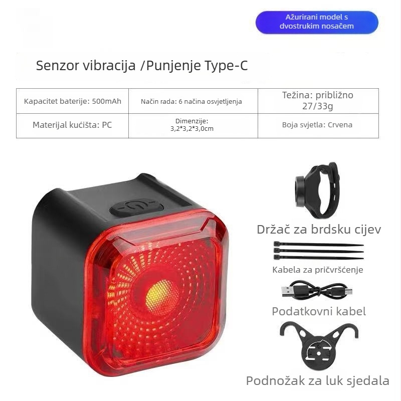 Zadnje svjetlo za bicikl s inteligentnim senzorom kočenja za planinske i cestovne bicikle, Type-C punjenje, svjetlo upozorenja za noćnu vožnju – CYCLE ZONE