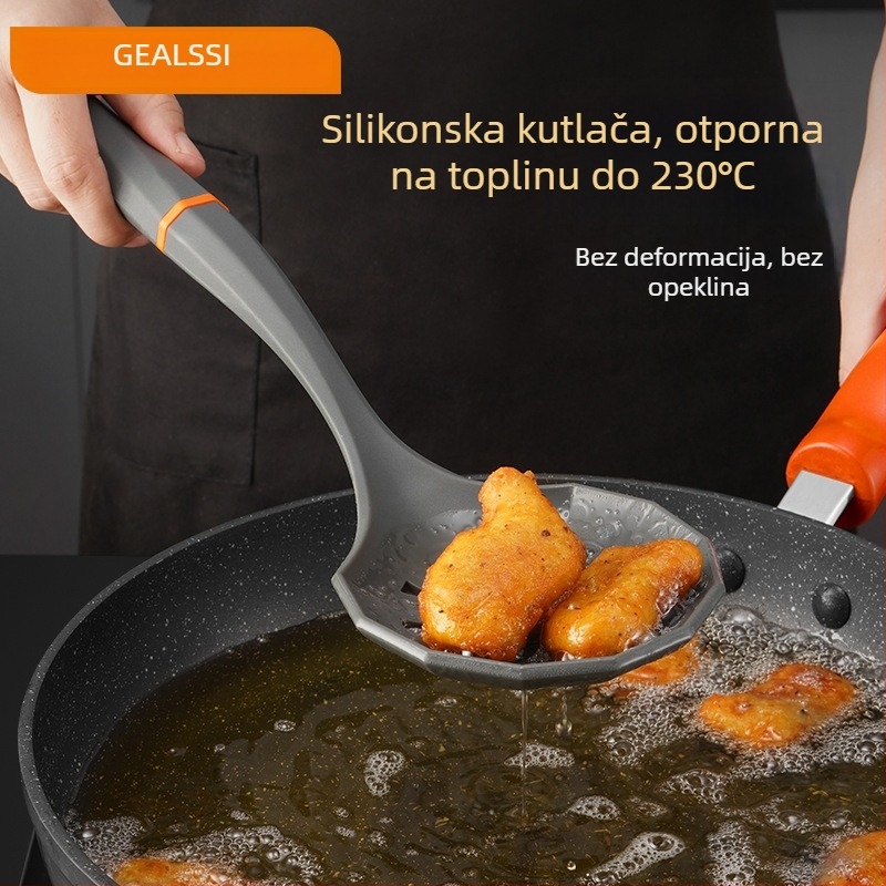 Sedmeročlani set silikonih žlica i spatula za neprijanjajuće kuhanje, materijali najlon i silikon, drške od silikona, otporan na visoke temperature