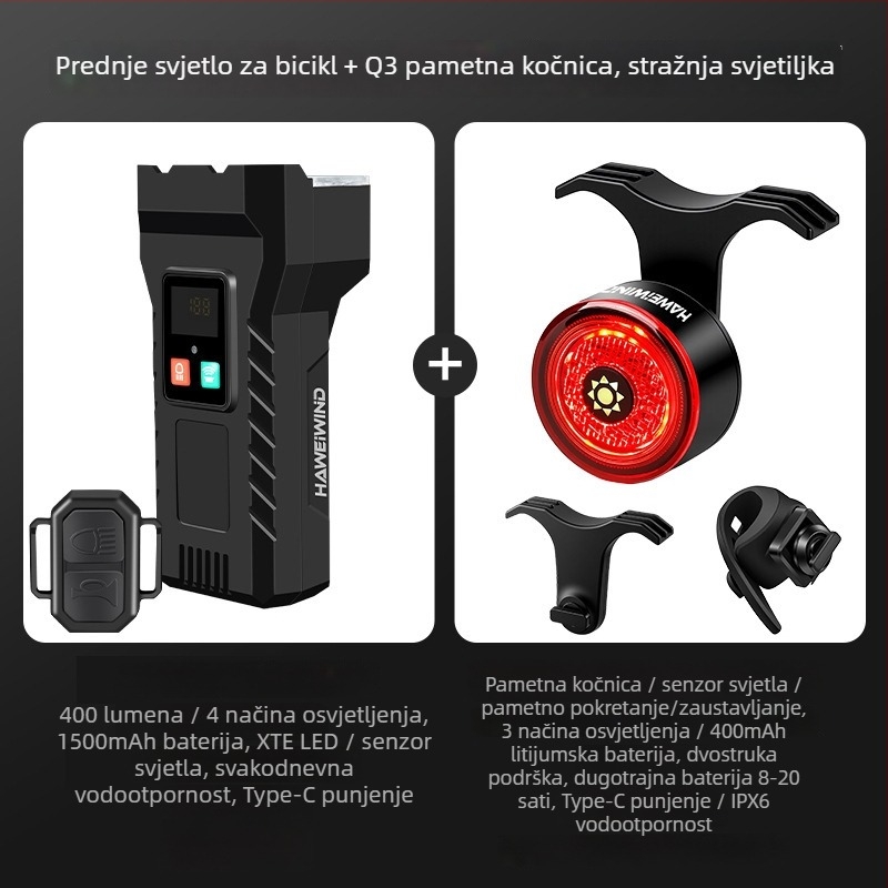 Prednje svjetlo za bicikl - montaža remenom, 1500mAh; pogodno za duga putovanja, noćne vožnje, gradske vožnje, rekreaciju