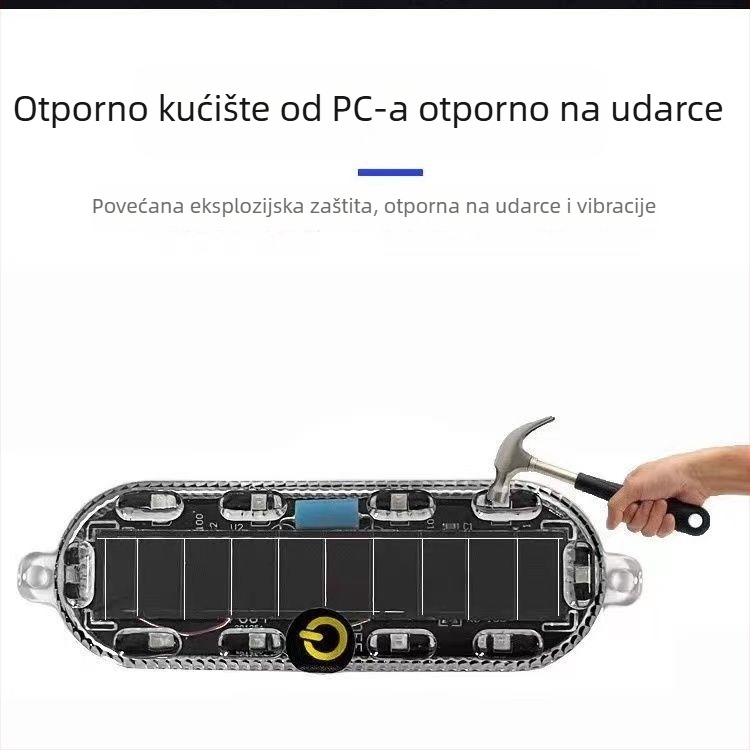 Solarna LED dekorativna lampa za motocikl i električni tricikl – upozoravajuće stražnje svjetlo, elips kućište, 4000K, vijek trajanja 50 000 h