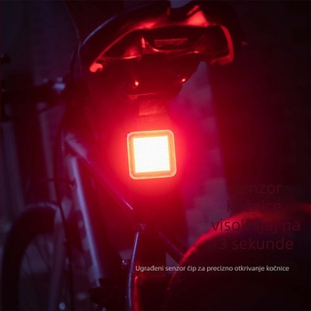 Stražnje svjetlo za bicikl s visokim intenzitetom LED-a, pametnim senzorom kočenja, Punjivo, za planinske i cestovne bicikle, baza u obliku luka