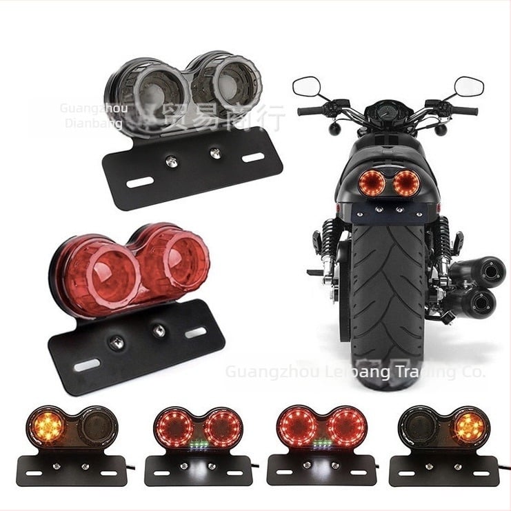 Zadnje svjetlo za motocikl, LED signalizacija kočnice i smjera, 12V, pet-vodično, model RAYBAN-011, ABS metal