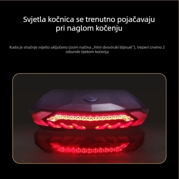 Stražnja svjetiljka za bicikl sa senzorom upravljanja i kočenja, vodootporna, energetski učinkovita, daljinsko punjenje, zaštita od krađe