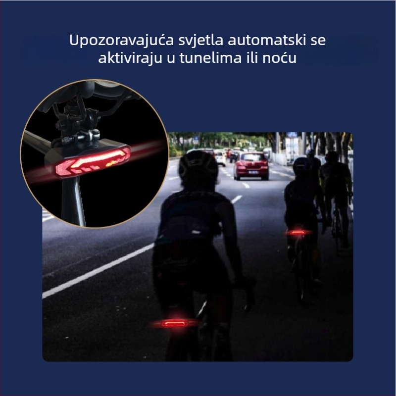 Stražnja svjetiljka za bicikl sa senzorom upravljanja i kočenja, vodootporna, energetski učinkovita, daljinsko punjenje, zaštita od krađe
