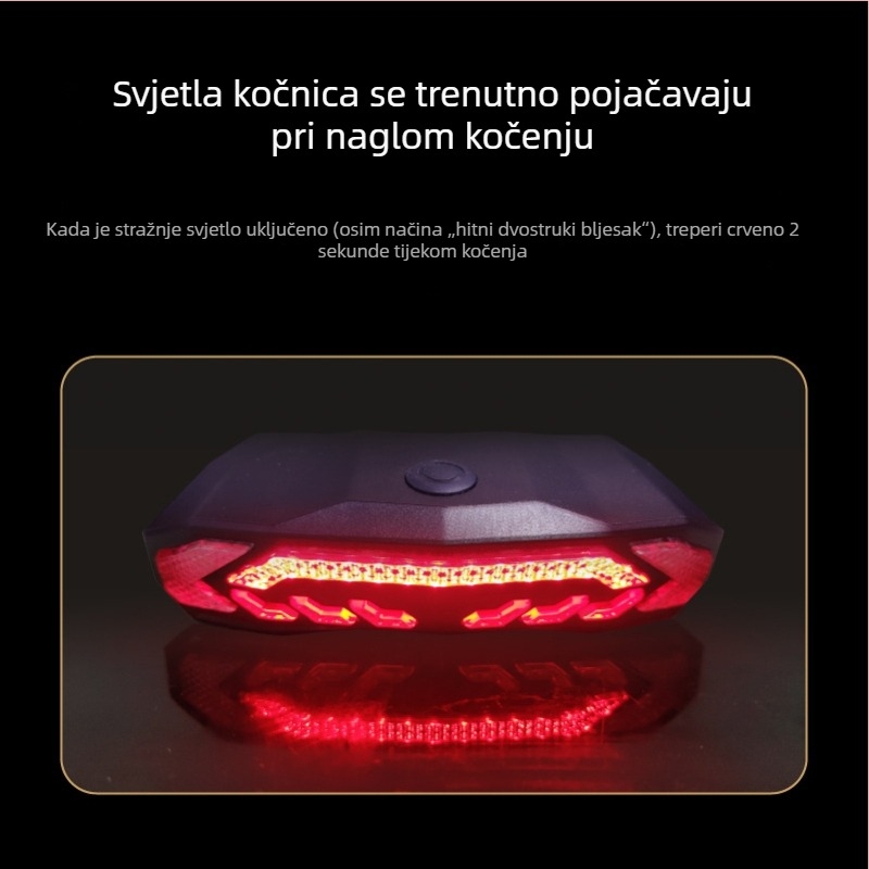 Stražnja svjetiljka za bicikl sa senzorom upravljanja i kočenja, vodootporna, energetski učinkovita, daljinsko punjenje, zaštita od krađe