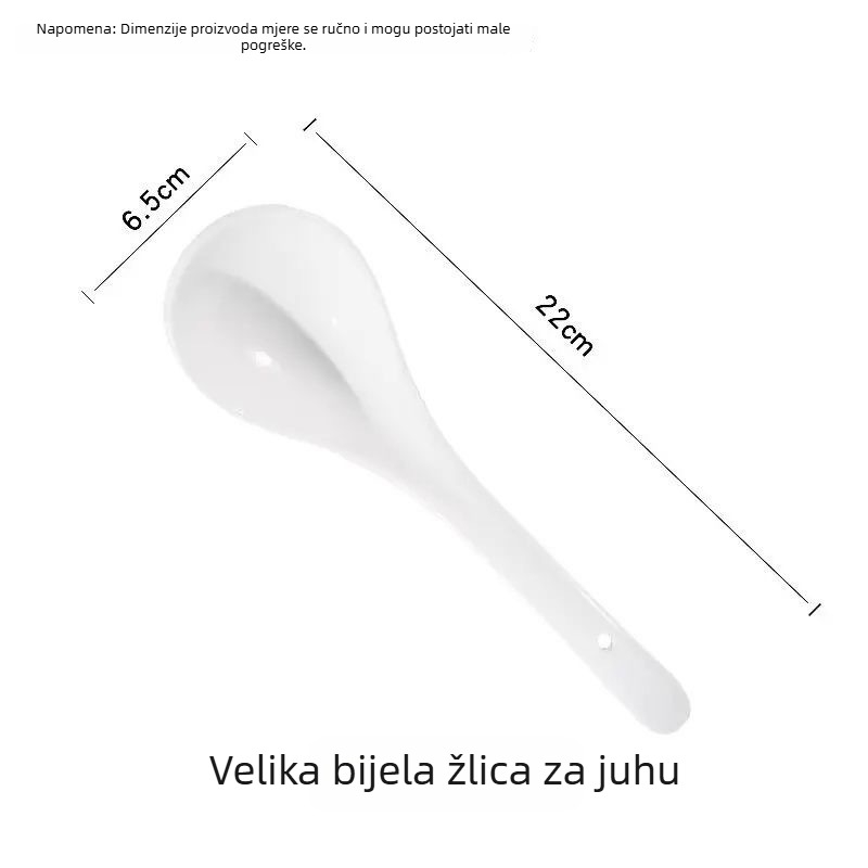 Keramička velika žlica za juhu, kućna uporaba, bijela, s dugim držakom, za juhu i kašu