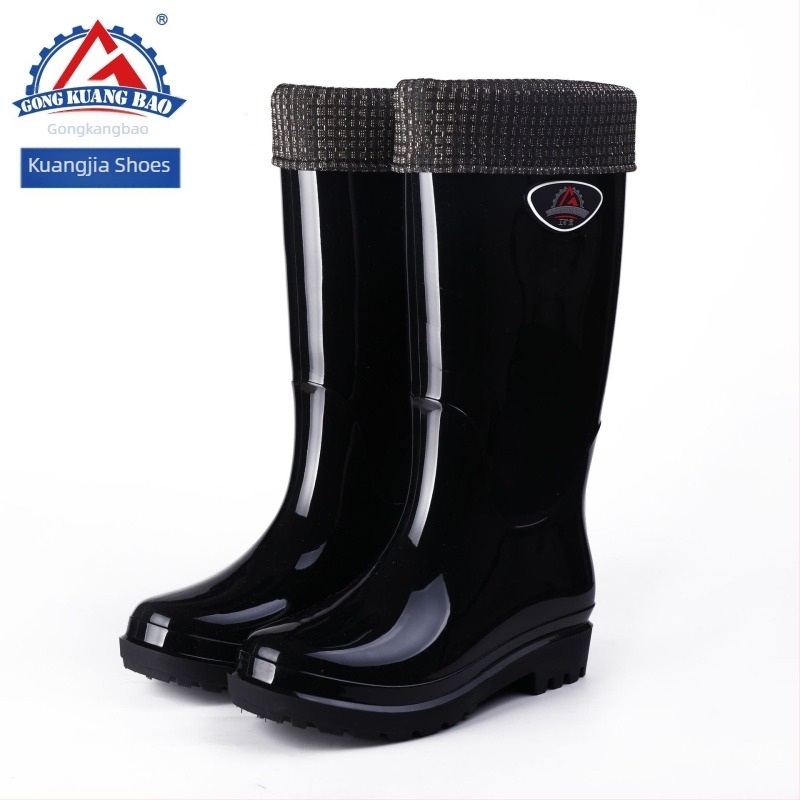 Ženske debele visoke čizme za kišu s PVC gornjim dijelom, visokim nadkoljenim, jednokomponentna lijevana konstrukcija, niski potpetica 1–3 cm, pogodne za sve sezone