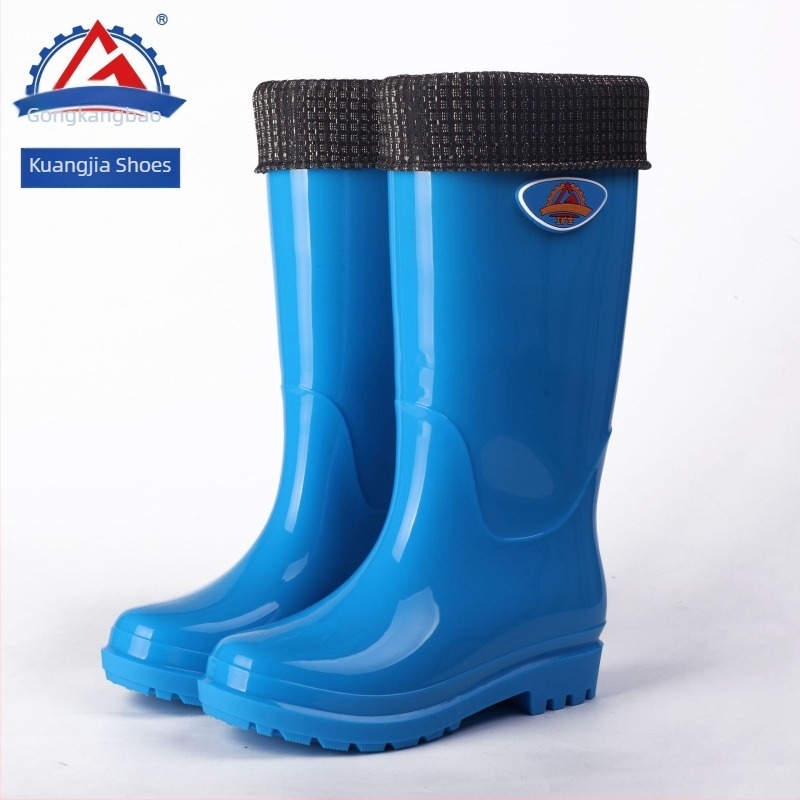 Ženske debele visoke čizme za kišu s PVC gornjim dijelom, visokim nadkoljenim, jednokomponentna lijevana konstrukcija, niski potpetica 1–3 cm, pogodne za sve sezone