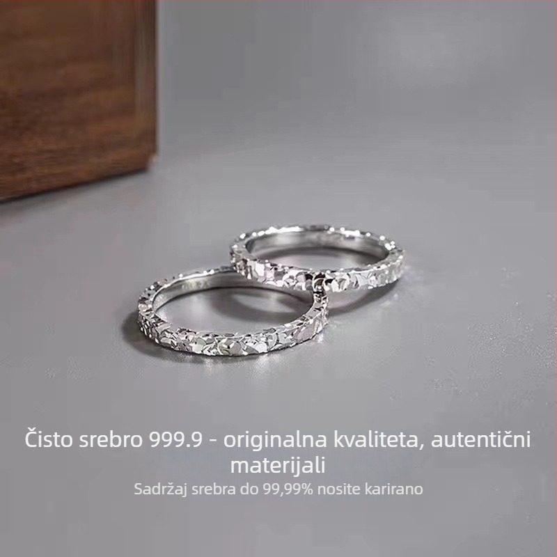 Srebrni prsten 9999 s trostrukim efektom mljevenog leda, zatvoren dizajn, za žene, širina 2 mm, geometrijski stil, lagani luksuz