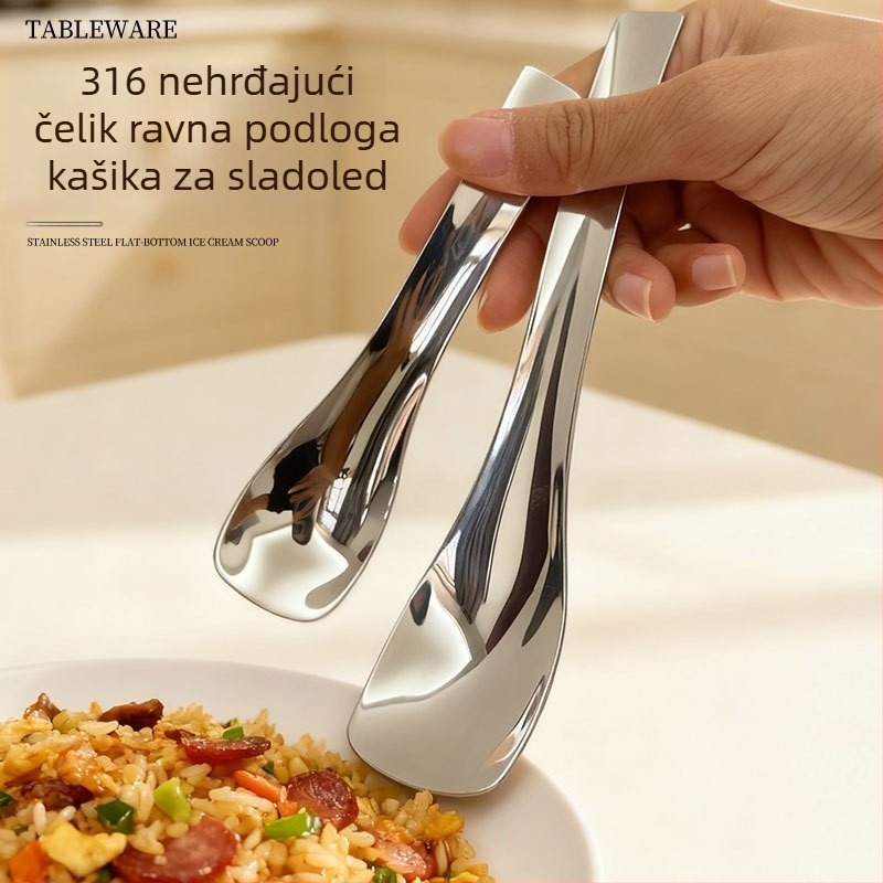 Žlica od nehrđajućeg čelika 316, ingot oblik za djecu, za hranjenje, juhe i desert/sladoled, deblja, sjajna s plosnim dnom