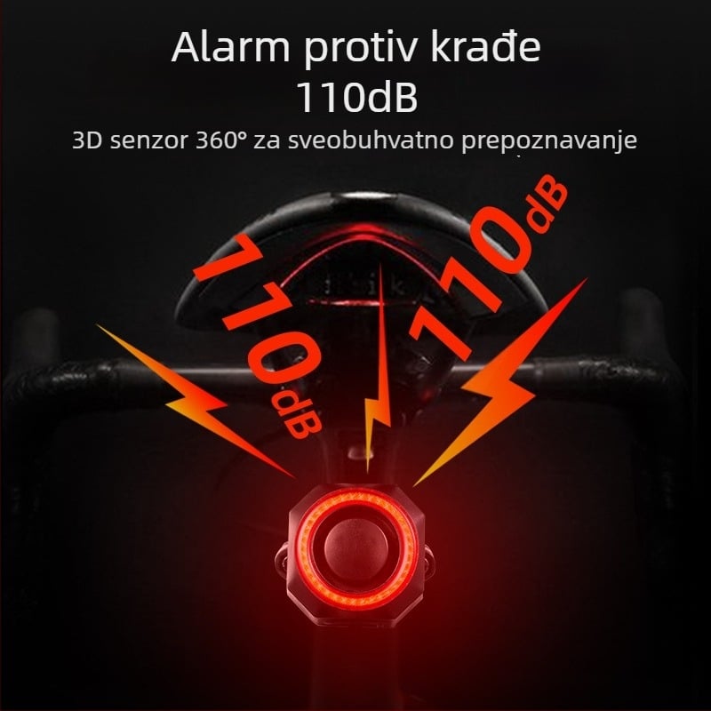 Zadnja svjetla za bicikl s alarmom protiv krađe i upozorenjem na kočenje, USB-C punjenje, 700 mAh, brzo otpuštanje montaže, visoka svjetlina