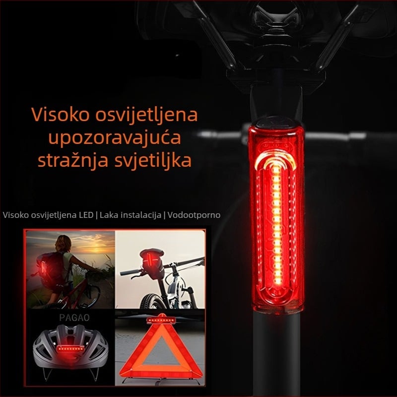 Tuliao USB LED stražnja svjetiljka za bicikl – za planinske i cestovne bicikle, sa svjetlom kočnice i upozoravajućim svjetlom