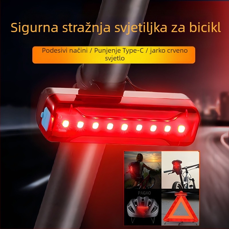 Tuliao USB LED stražnja svjetiljka za bicikl – za planinske i cestovne bicikle, sa svjetlom kočnice i upozoravajućim svjetlom