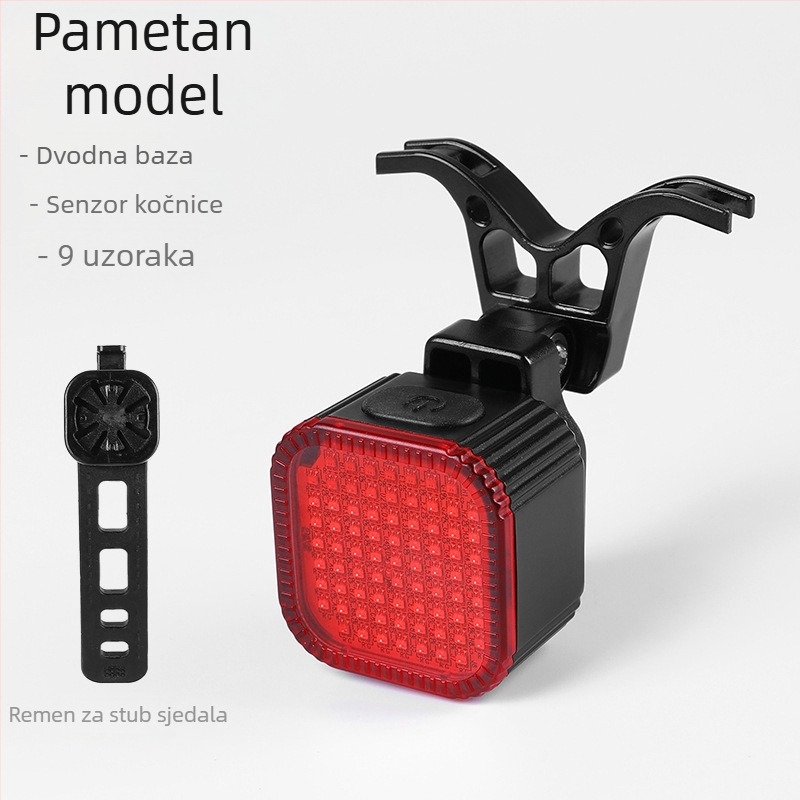Stražnja svjetiljka za noćnu vožnju biciklom uz upozoravajuće svjetlo kočnice, kompatibilna s cestovnim i planinskim biciklima. Marka: A Spring; Uvezeno: Ne; Privatne marke: Ne.