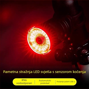 Impression Stražnja svjetiljka za bicikl s inteligentnim senzorom kočnice, punjiva, od aluminijske legure