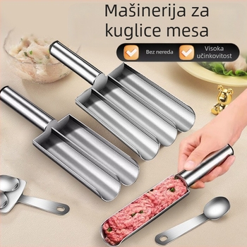 Nehrđajući čelični alat za mesne okruglice s kalupima za riblje okruglice i škampi te žlica za vađenje mesa